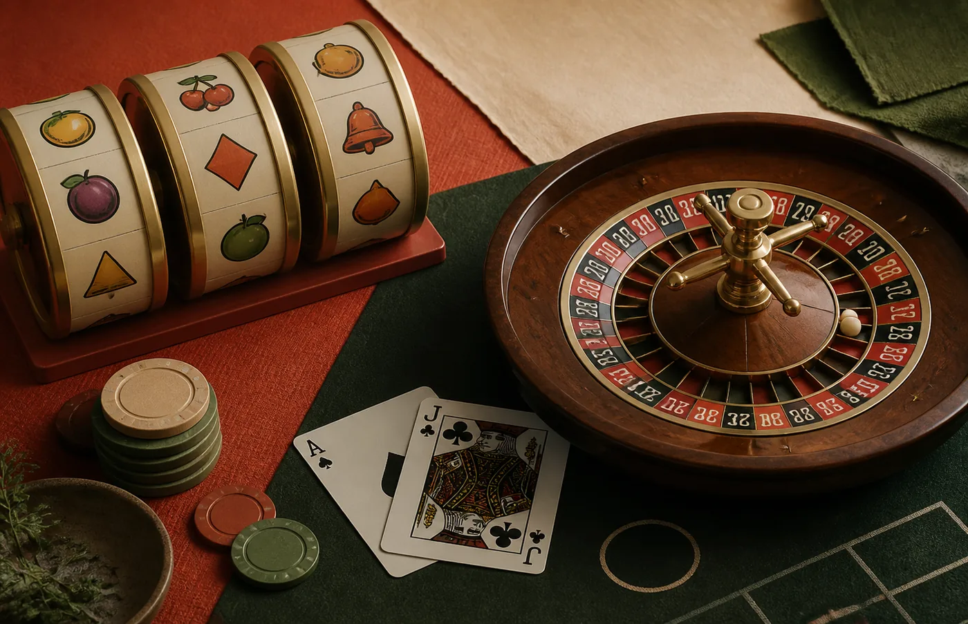 Slots genéricos, roleta e cartas representando categorias pesquisadas com 67a